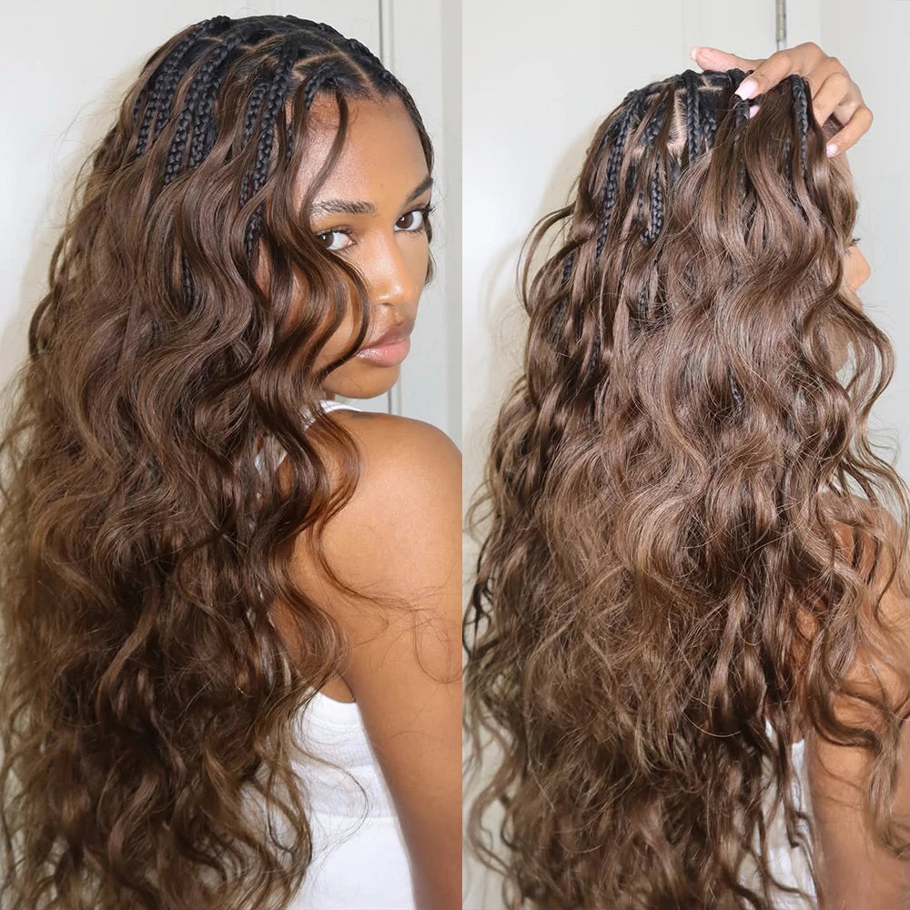 Raw 100% Human Hair Body Wave Miracle Knots Crochet Hair Extensions Boho Braids Chocolate Brown Feather Crochet Human Hair