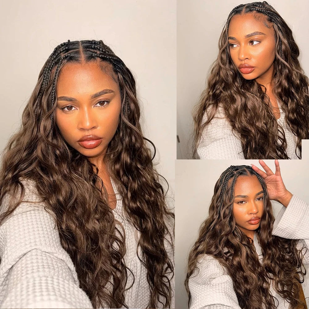 Raw 100% Human Hair Body Wave Miracle Knots Crochet Hair Extensions Boho Braids Chocolate Brown Feather Crochet Human Hair