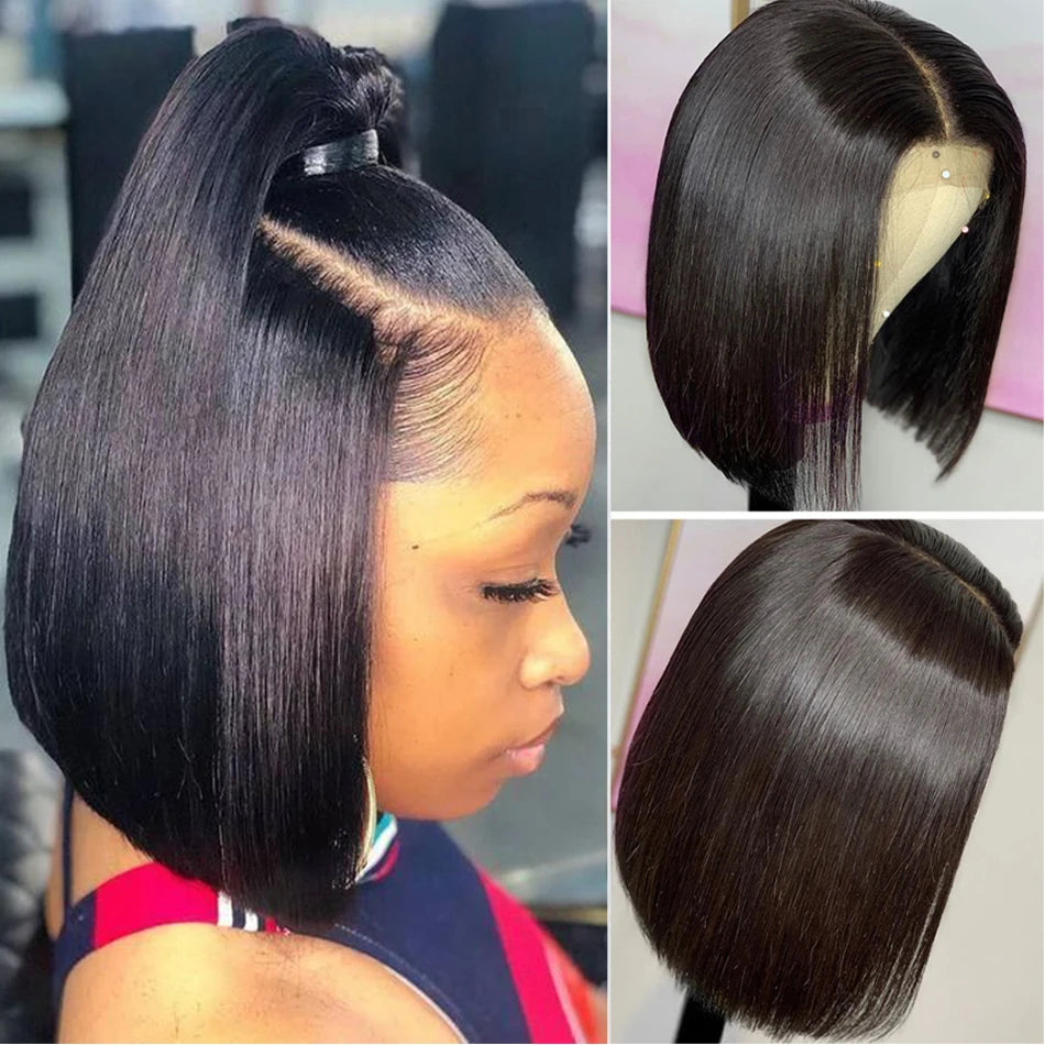 Bone Straight Short Bob Wigs Glueless Lace Front Human Hair Wigs 13x4 HD Transparent Lace Frontal Wig for Women Pre Plucked 250%