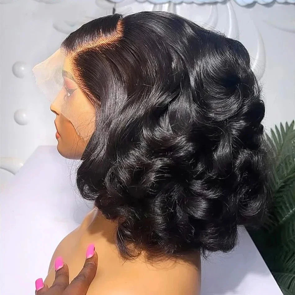 250% Density  14-22Inch 100% Vietname Loose Wave Wig 13x4 Frontal Bouncy Wave Wig with Human Hair Natural Black For Black Women