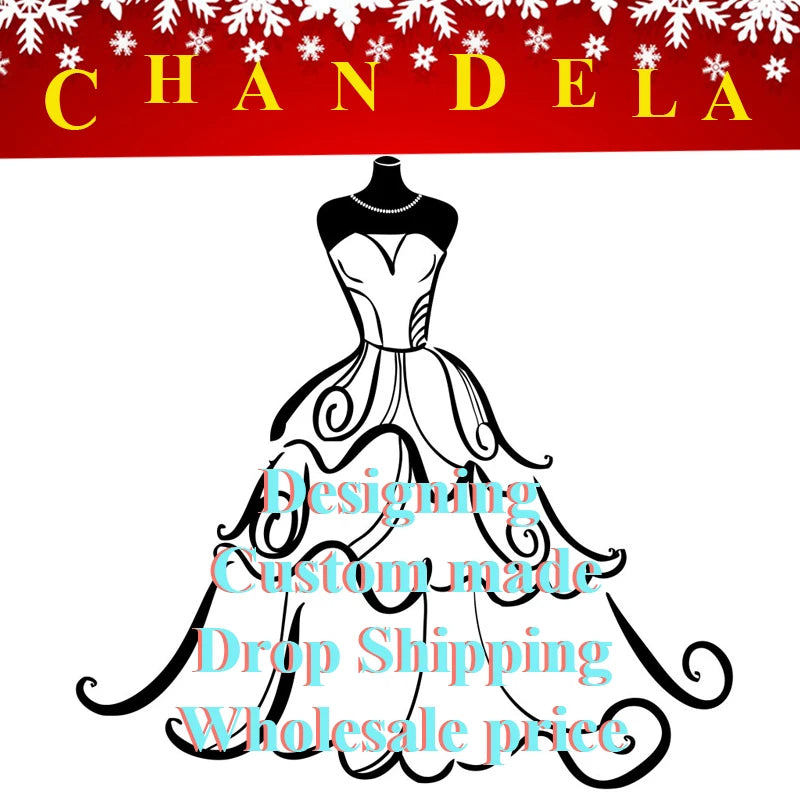 CHANDELA Fairytale V-neckline Wedding Dress Bridal Lace Appliques Sleeveless Open Back Sweep Train Brush Train Customised