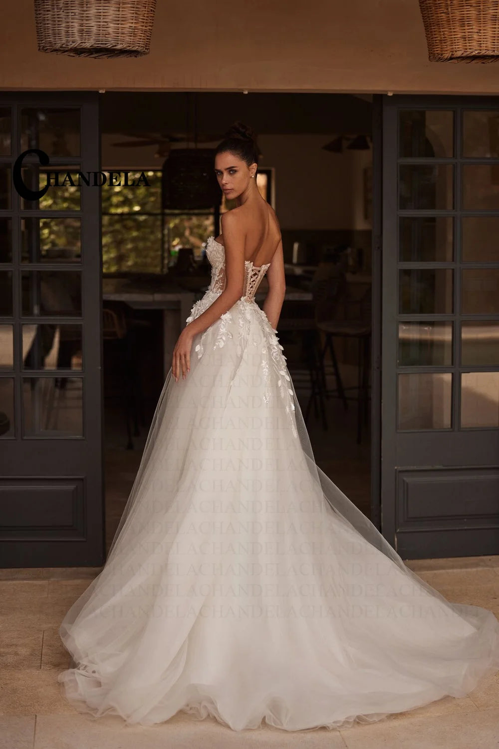 CHANDELA Wedding Dresses A Line Tulle Tiered Bridal Gowns Sexy Strapless Backless Robes Glamorous Vestidos De Novia Customized