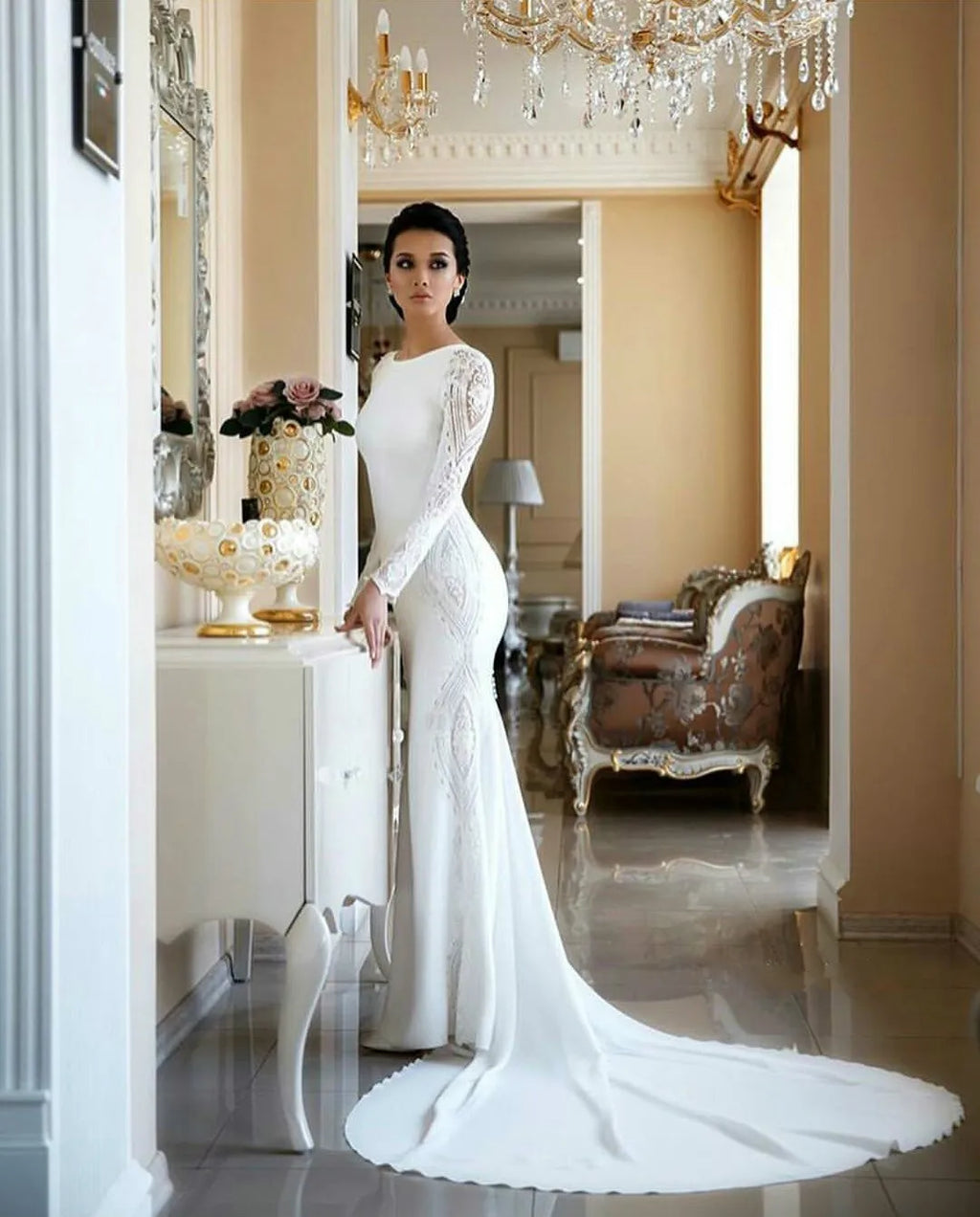 Mermaid Wedding Dresses Lace Appliqued Beaded Berta Sweep Train Boho Wedding Dress Bridal Gowns Plus Size Sleeves customized