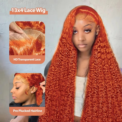 Orange Ginger Deep Wave Human Hair Wig Water Wave Hd Lace Wig 13x6 Frontal Colored 30 Inch Curly Lace Front Wigs For Black Women