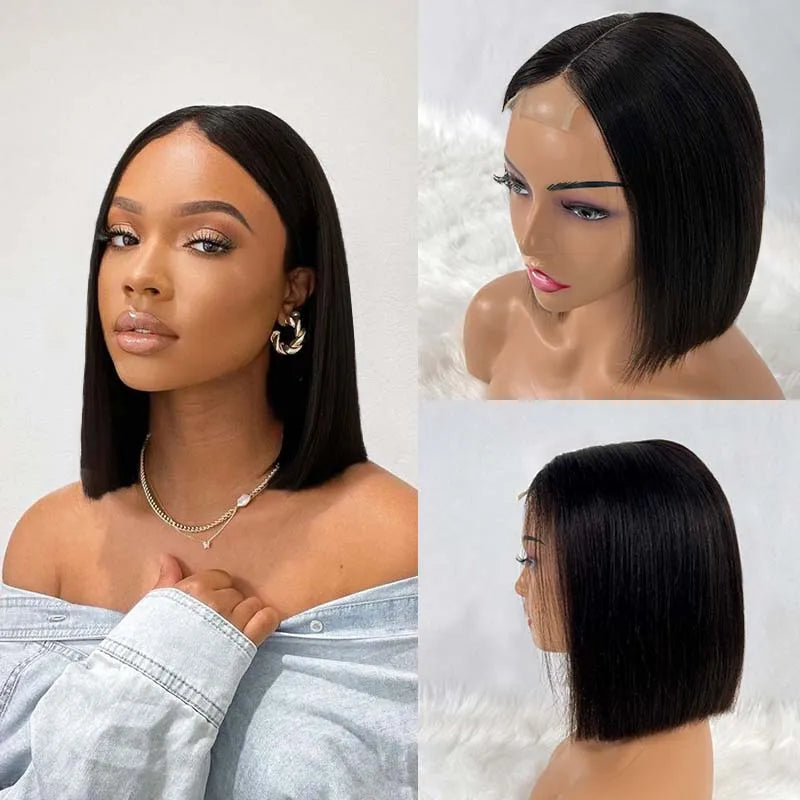 SDD Double Drawn Bone Straight 2x6 Lace Closure Bob Wigs 100% Vietname Human Hair Wig Nature Black 200% Density For Black Women