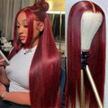 Burgundy Transparent Lace Frontal Human Hair Wig Pre Plucked Red 99J Straight Colored 13x4 Lace Front Human Hair Wigs For Women