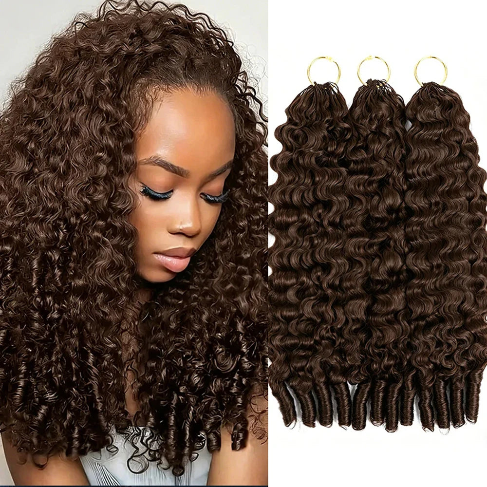 Chocolate Brown Burmese Curly Miracle Knots Crochet Human Hair For Braiding 100% Raw Human Hair Feathered Crochet Human Hair