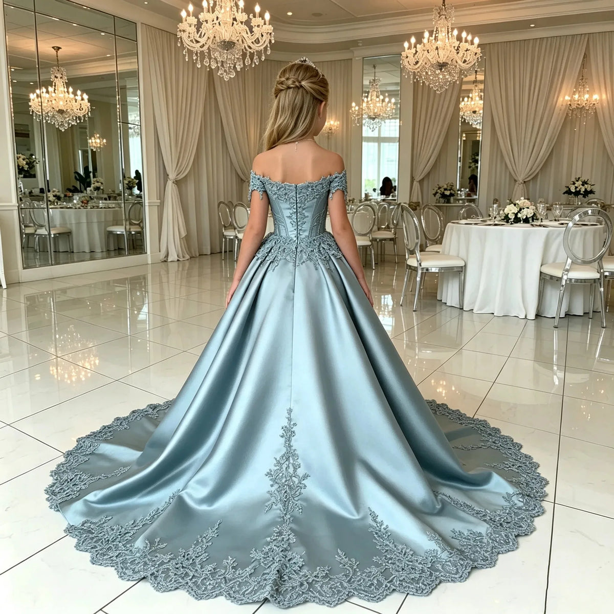 Off Shoulder Lavender Mermaid Flower Girl Dresses Lace Appliques Detachable Train Satin Kids Pageant Gown Girls Wedding Birthday