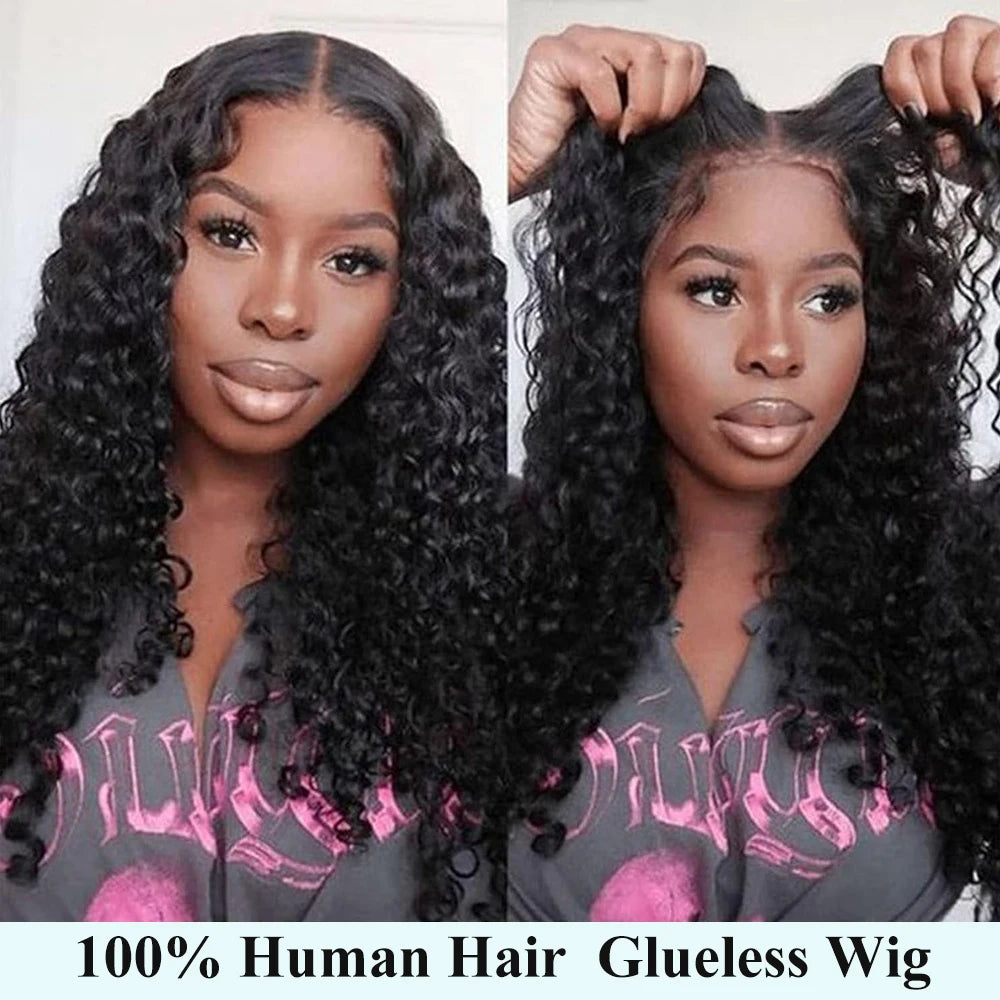 250 Density Wear and Go Glueless Wigs 100% Real Human Hair Pre Plucked Water Wave Curly Wigs for Women 4x4 Lace Closure Wig