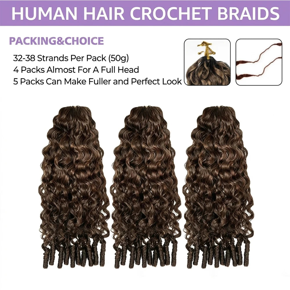 Chocolate Brown Burmese Curly Miracle Knots Crochet Human Hair For Braiding 100% Raw Human Hair Feathered Crochet Human Hair