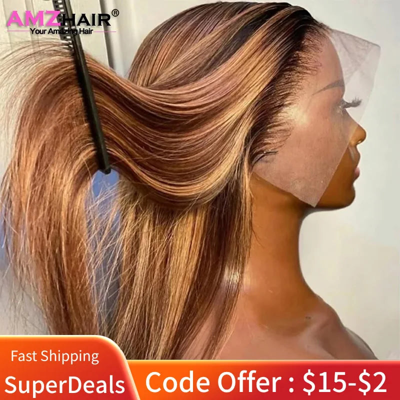 13x4 Hd Highlight Wigs Colored Lace Front Human Hair Wigs For Women Honey Blonde Straight Hd Lace Frontal Wigs Human Hair