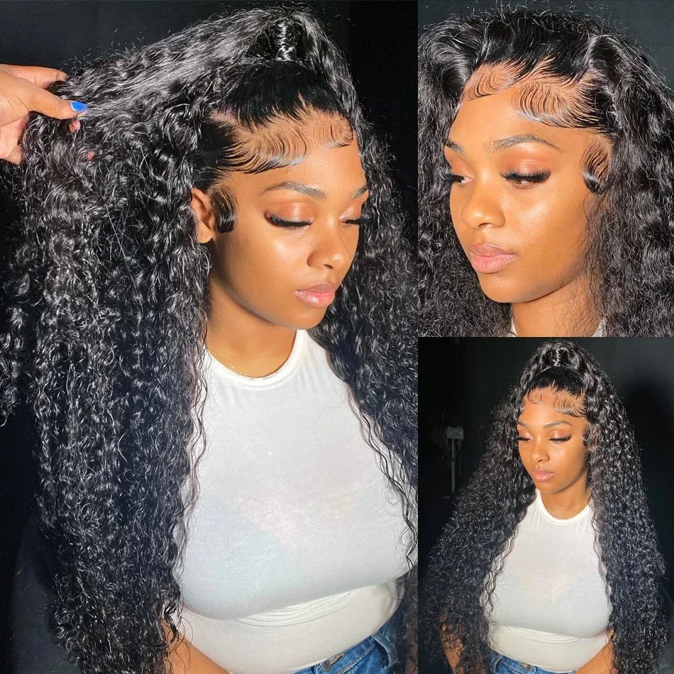 40 46 Inch Natural Color Deep Wave 13x4 13x6 HD Transparent Full Frontal Lace Curly Brazilian Human Hair Water Wigs 200 Density