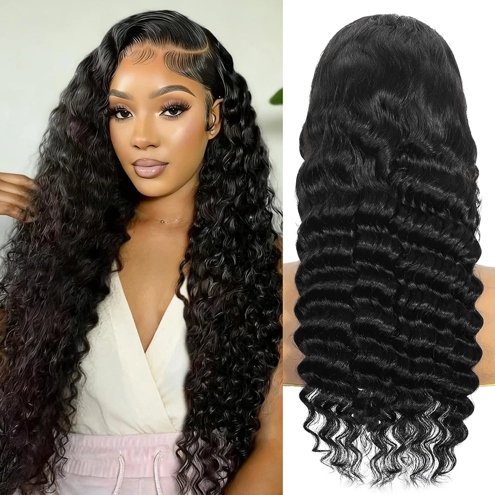 Deep Wave 13x6 HD Lace Frontal Wig Brazilian Curly Glueless Wigs Human Hair For Black Women Pre Plucked Wet An Wavy Human Hair