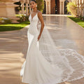 Sexy Deep V-neck Backless Wedding Dress Elegant Satin Mermaid Bridal Gown High Quality Tulle Appliques Customized Robe de mariée