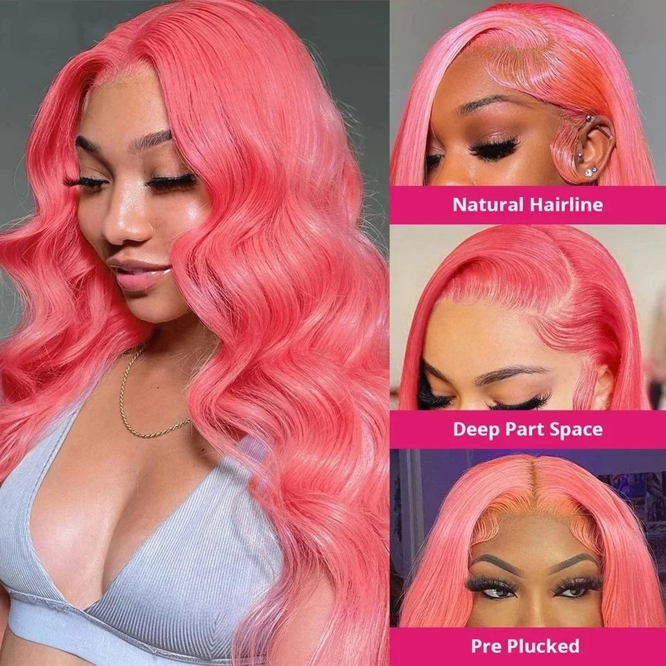 Body Wave Pink Colored Wigs Human Hair HD Lace Frontal Wigs 13X4 13X6 Pre Plucked Natural Hairline Soft Bouncy Lace Front Wigs