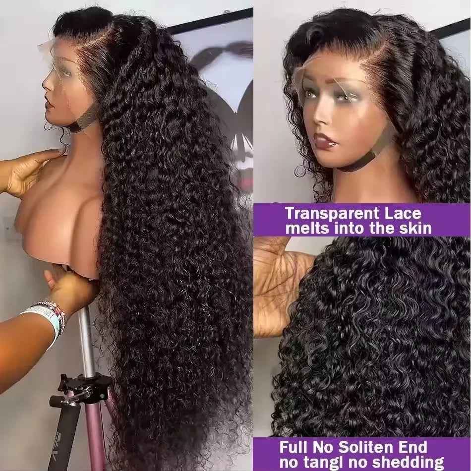 38Inch Deep Wave Frontal Wig Transparent 13x4 13x6 HD Lace Frontal Human Hair Wigs Curly Human Hair Lace Frontal Wigs For Women