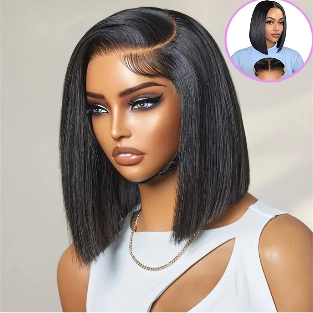 5x5 Glueless Bob Wigs Human Hair Pre Plucked Pre Cut Wear and Go 13x6 HD Lace Front Closure Wig Straight Short Wig 250 Density