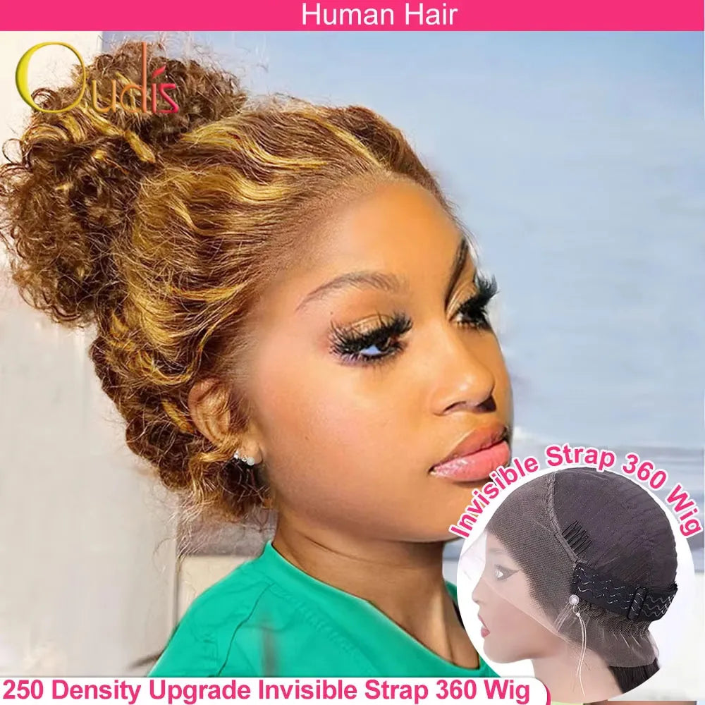 250 Density Invisible Strap Highlight 360 Full Hd Lace Front Wig Honey Blonde Deep Wave Frontal Wig Glueless Wig Human Hair