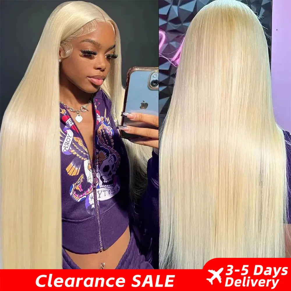 613 Blonde 13x6 HD Lace Frontal Human Hair Wigs 613 Lace Front Wigs For Women 40 Inch Long Straight Human Hair Wigs Can Be Dyed