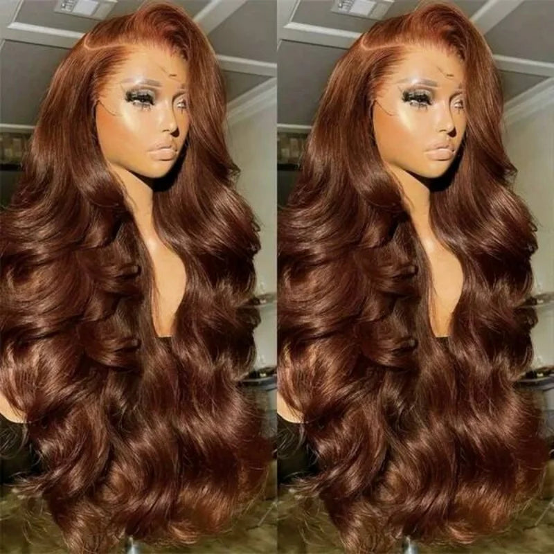 Body Wave 34 Inch 13x4 Chocolate Brown HD Lace Front Wigs Human Hair Brazilian Colored 13X4 Transparent Lace Front Wig Body Wave