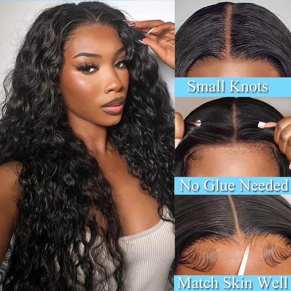 250 Density Wear and Go Glueless Wigs 100% Real Human Hair Pre Plucked Water Wave Curly Wigs for Women 4x4 Lace Closure Wig