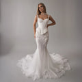 Customized Mermaid Satin Bridal Dress with 3D Lace Details Tulle Overlay Wedding Dress Sparkling Beading vestidos de noche