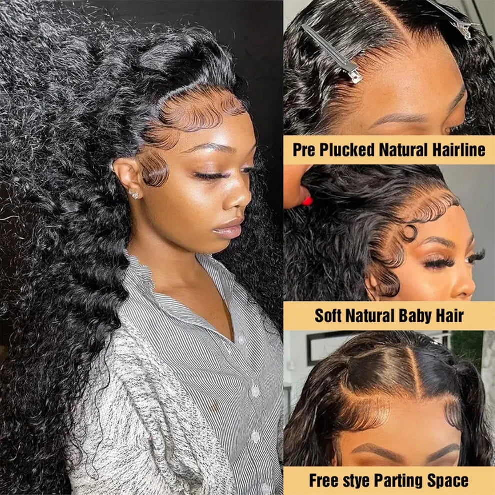 Deep Wave 13x6 HD Lace Frontal Wig Brazilian Curly Glueless Wigs Human Hair For Black Women Pre Plucked Wet An Wavy Human Hair