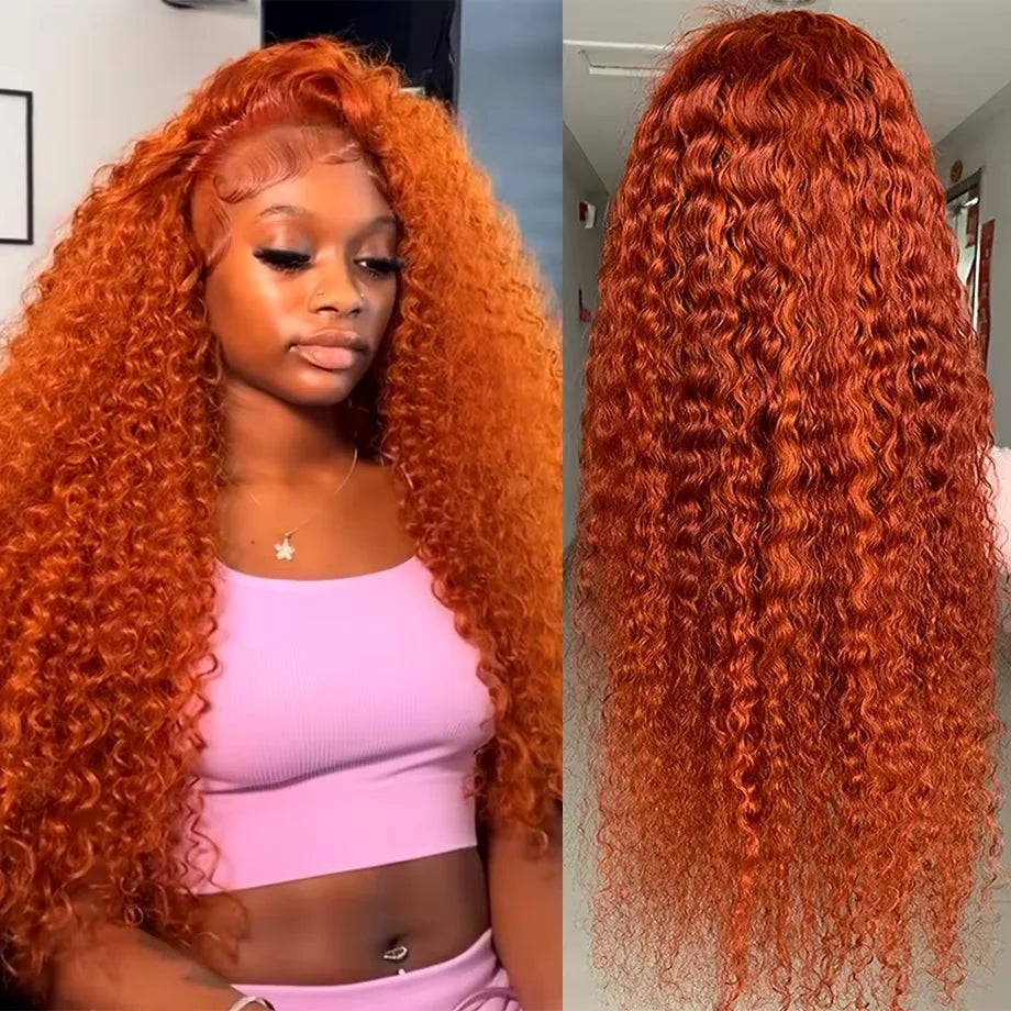 Orange Ginger Deep Wave Human Hair Wig Water Wave Hd Lace Wig 13x6 Frontal Colored 30 Inch Curly Lace Front Wigs For Black Women