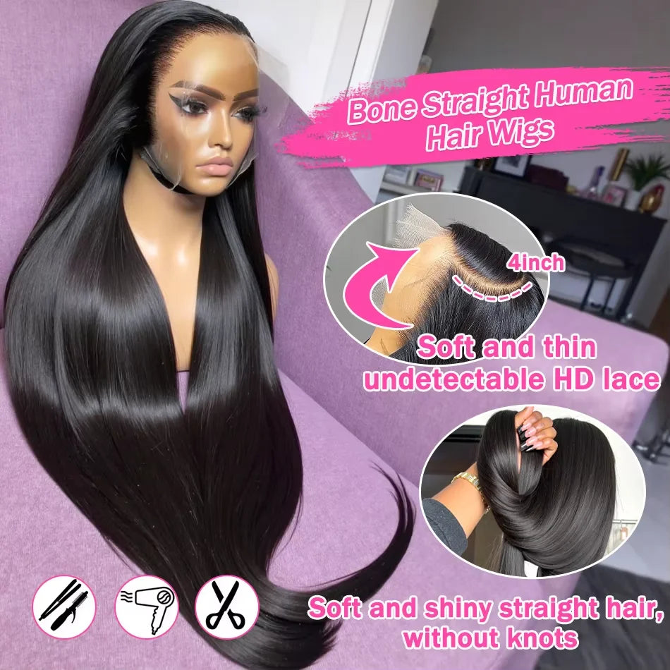 Vietnamese Bone Straight 100% Human Hair Wigs Pre Plucked 13x4 13x6 Lace Frontal Wigs Straight Glueless Wigs For Women No Glue
