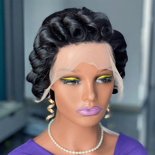 13*4 Lace Front Pixie Wig Human Hair Short Loose Curly Wigs Bouncy Brazilian Hair Left Side Part Remy Hair Lace Wig
