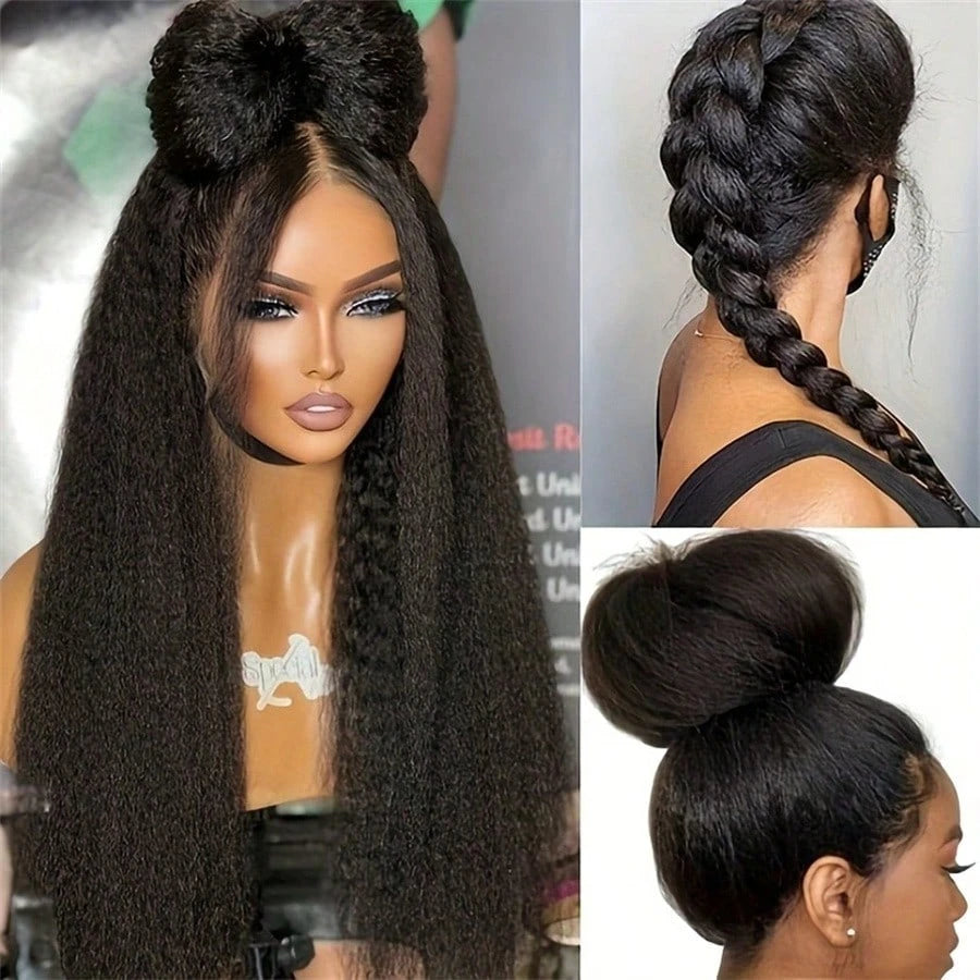 13x4 Kinky Straight HD Lace Front Human Hair Wigs Kinky Straight 360 Full Lace Frontal Wigs For Women Pre Plucked 250 Density