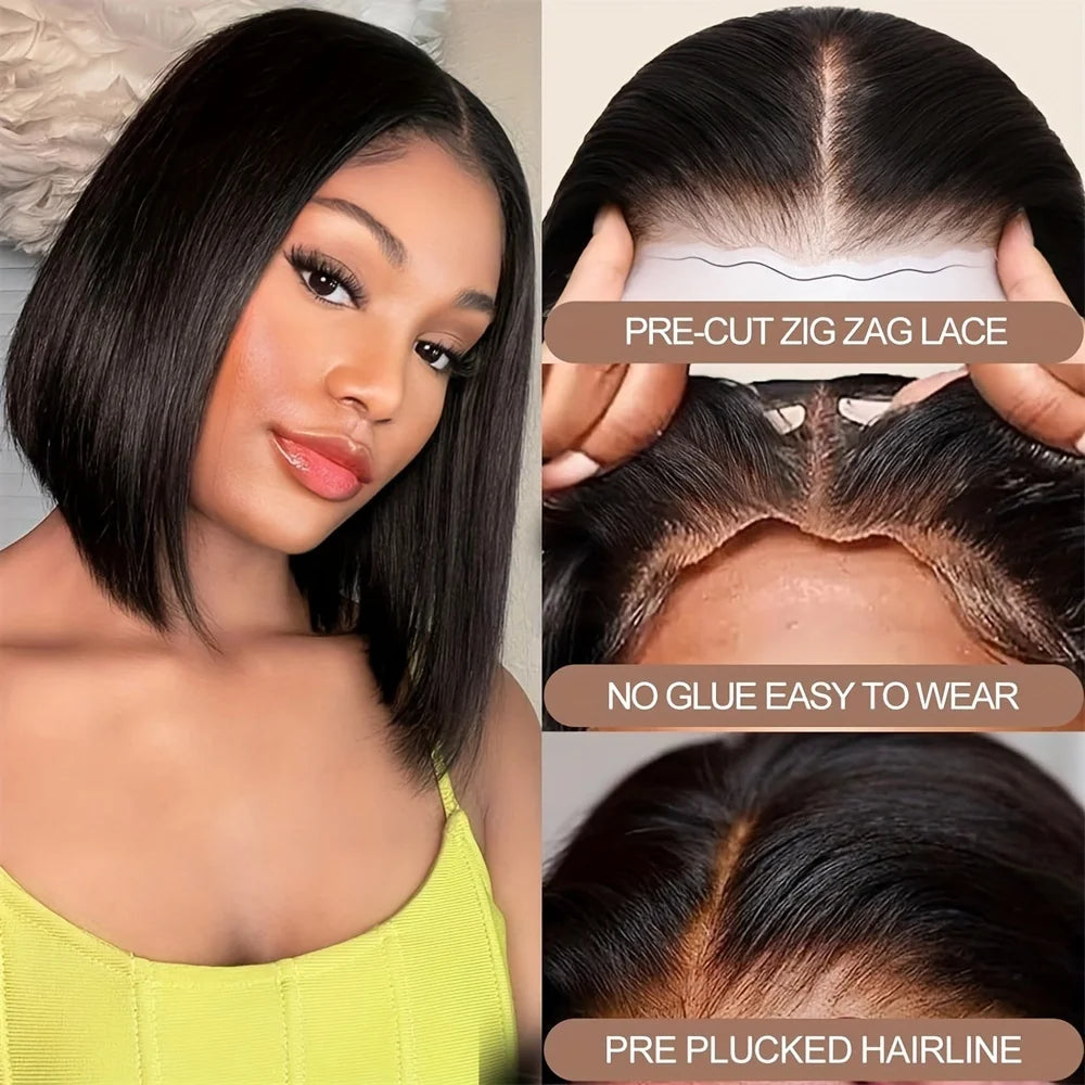 5x5 Glueless Bob Wigs Human Hair Pre Plucked Pre Cut Wear and Go 13x6 HD Lace Front Closure Wig Straight Short Wig 250 Density