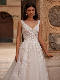 CHANDELA Attractive Wedding Dresses for Brides V Neck Sleeveless A Line Lace Appliques Sweep Train Vestido De Novia Customised